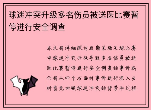 球迷冲突升级多名伤员被送医比赛暂停进行安全调查